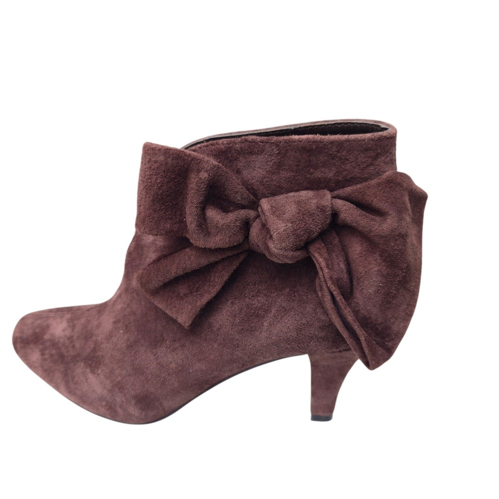 Miss Meghan Ankle Boots Women 7 Brown Suede Bow Kitten Heel Pointed Toe Booties